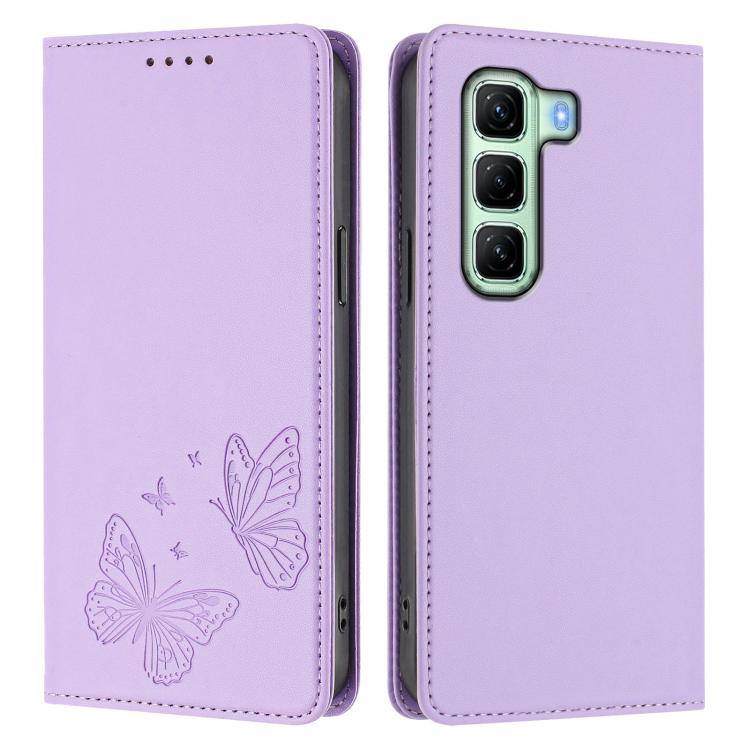 For Infinix Hot 50 4G Strong Magnetic Dual Butterfly RFID Vegan Leather Phone Case
