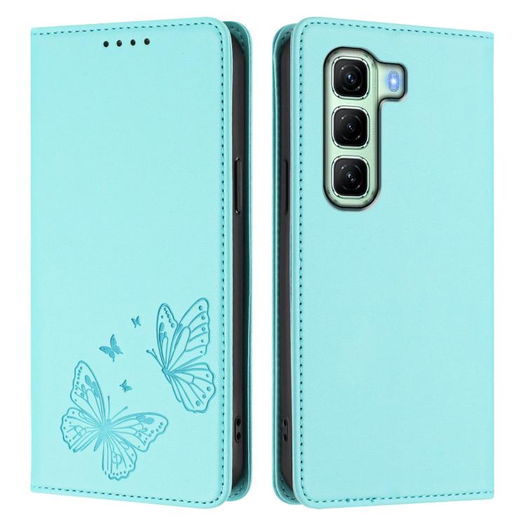 For Infinix Hot 50 4G Strong Magnetic Dual Butterfly RFID Vegan Leather Phone Case