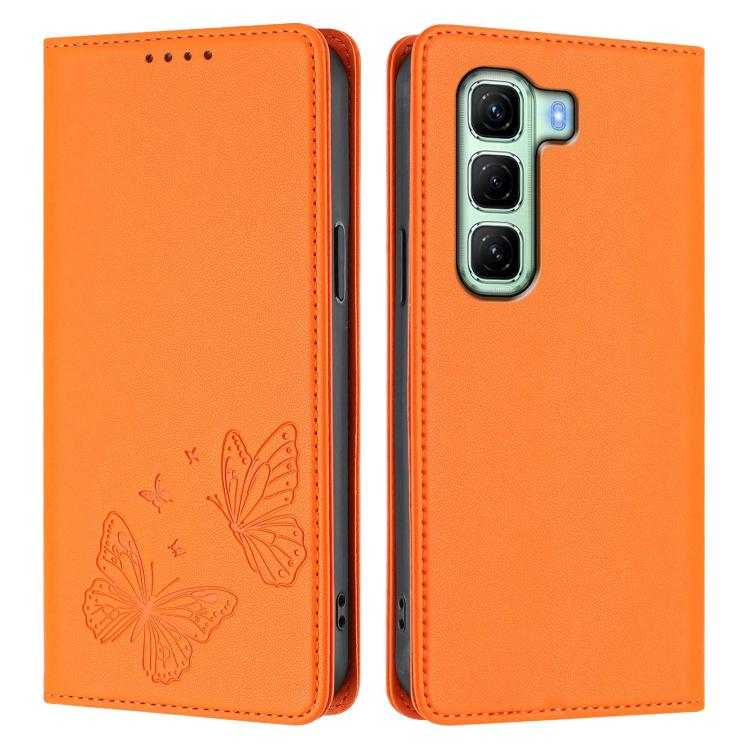 For Infinix Hot 50 4G Strong Magnetic Dual Butterfly RFID Vegan Leather Phone Case