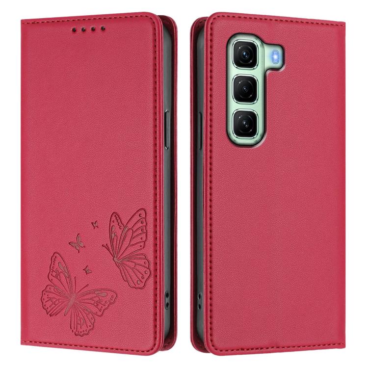 For Infinix Hot 50 4G Strong Magnetic Dual Butterfly RFID Vegan Leather Phone Case