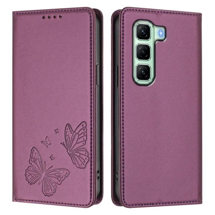 For Infinix Hot 50 4G Strong Magnetic Dual Butterfly RFID Vegan Leather Phone Case