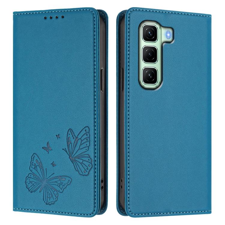 For Infinix Hot 50 4G Strong Magnetic Dual Butterfly RFID Vegan Leather Phone Case