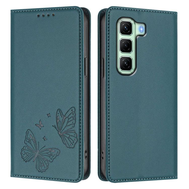 For Infinix Hot 50 4G Strong Magnetic Dual Butterfly RFID Vegan Leather Phone Case