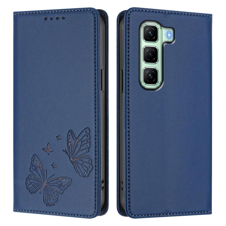 For Infinix Hot 50 4G Strong Magnetic Dual Butterfly RFID Vegan Leather Phone Case