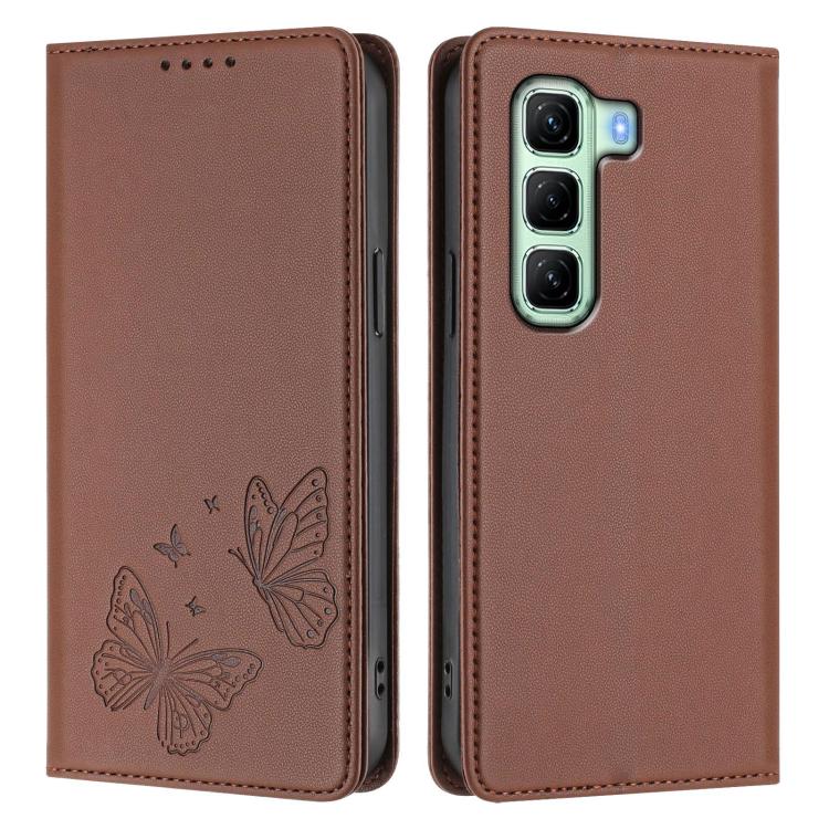 For Infinix Hot 50 4G Strong Magnetic Dual Butterfly RFID Vegan Leather Phone Case