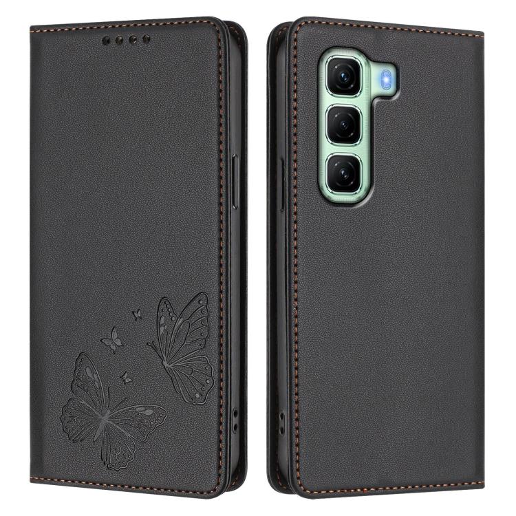 For Infinix Hot 50 4G Strong Magnetic Dual Butterfly RFID Vegan Leather Phone Case