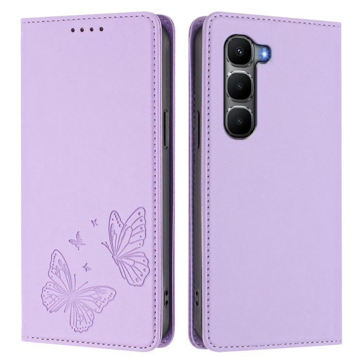 For Infinix Hot 60 5G / Hot 60i 4G Strong Magnetic Dual Butterfly RFID Vegan Leather Phone Case
