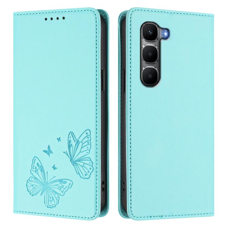 For Infinix Hot 60 5G / Hot 60i 4G Strong Magnetic Dual Butterfly RFID Vegan Leather Phone Case