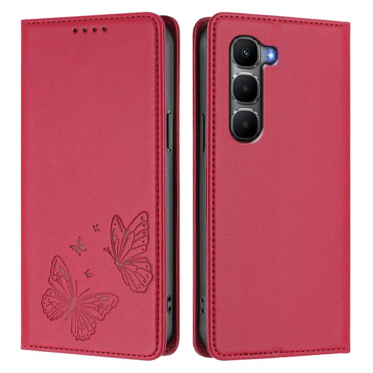 For Infinix Hot 60 5G / Hot 60i 4G Strong Magnetic Dual Butterfly RFID Vegan Leather Phone Case