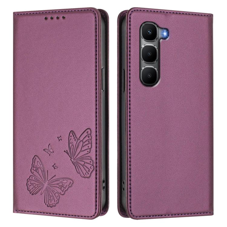 For Infinix Hot 60 5G / Hot 60i 4G Strong Magnetic Dual Butterfly RFID Vegan Leather Phone Case