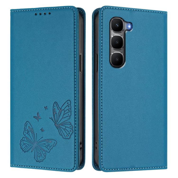For Infinix Hot 60 5G / Hot 60i 4G Strong Magnetic Dual Butterfly RFID Vegan Leather Phone Case
