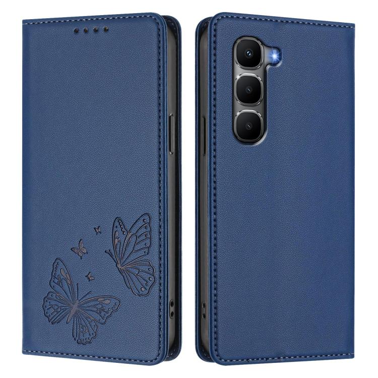 For Infinix Hot 60 5G / Hot 60i 4G Strong Magnetic Dual Butterfly RFID Vegan Leather Phone Case