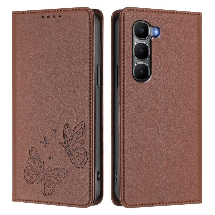 For Infinix Hot 60 5G / Hot 60i 4G Strong Magnetic Dual Butterfly RFID Vegan Leather Phone Case