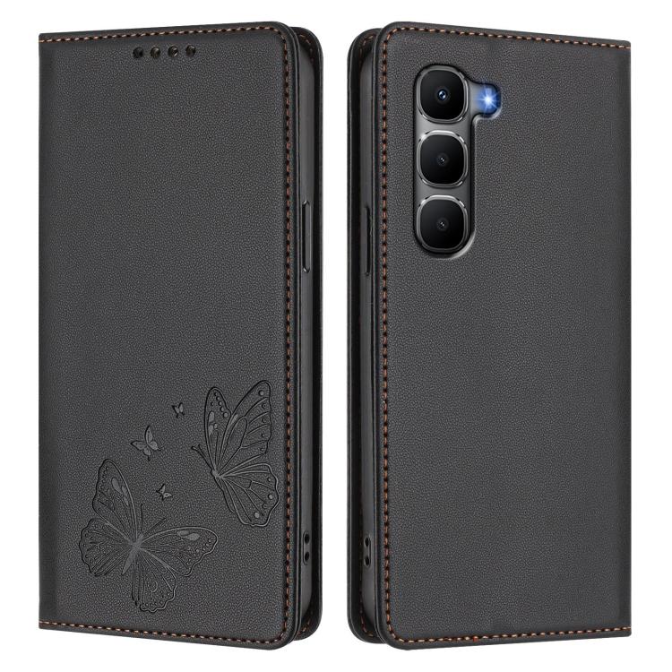 For Infinix Hot 60 5G / Hot 60i 4G Strong Magnetic Dual Butterfly RFID Vegan Leather Phone Case