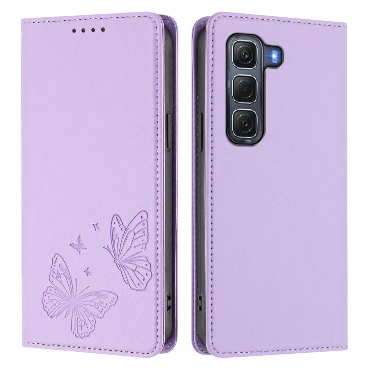 For Infinix Hot 60 Pro 4G Strong Magnetic Dual Butterfly RFID Vegan Leather Phone Case