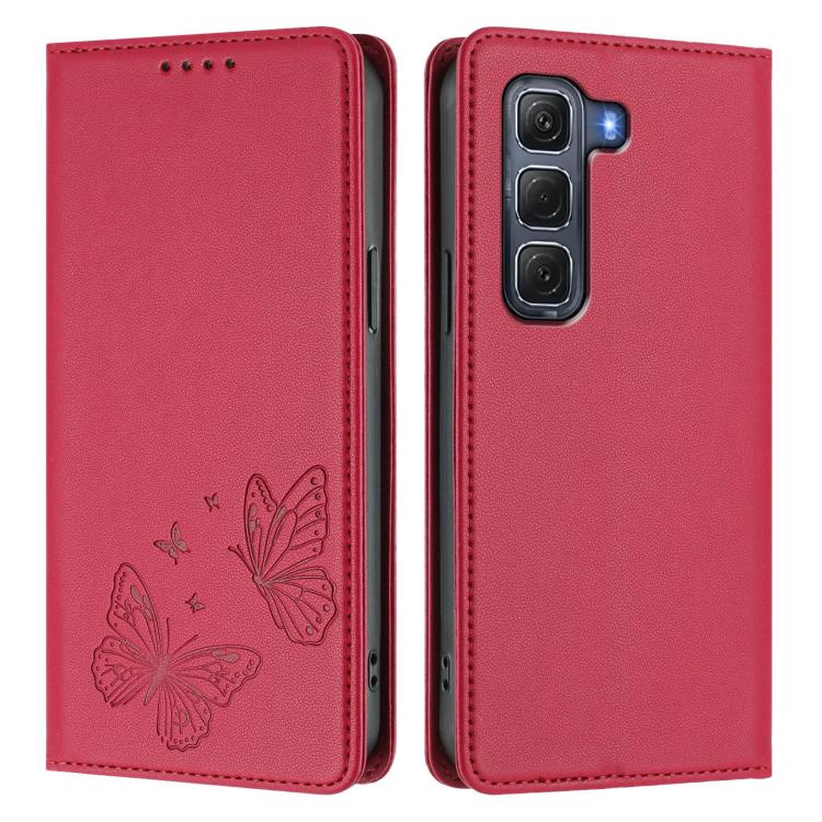 For Infinix Hot 60 Pro 4G Strong Magnetic Dual Butterfly RFID Vegan Leather Phone Case
