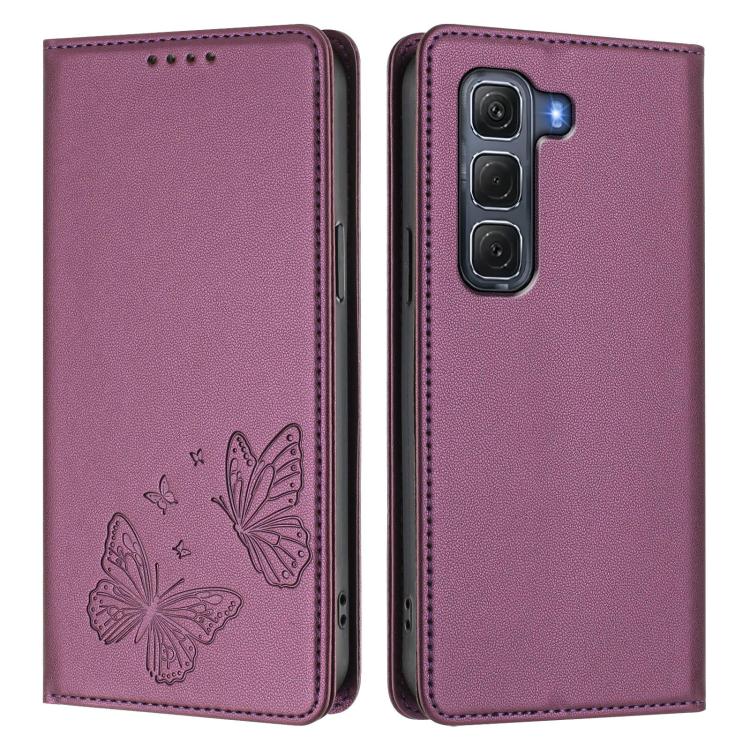 For Infinix Hot 60 Pro 4G Strong Magnetic Dual Butterfly RFID Vegan Leather Phone Case