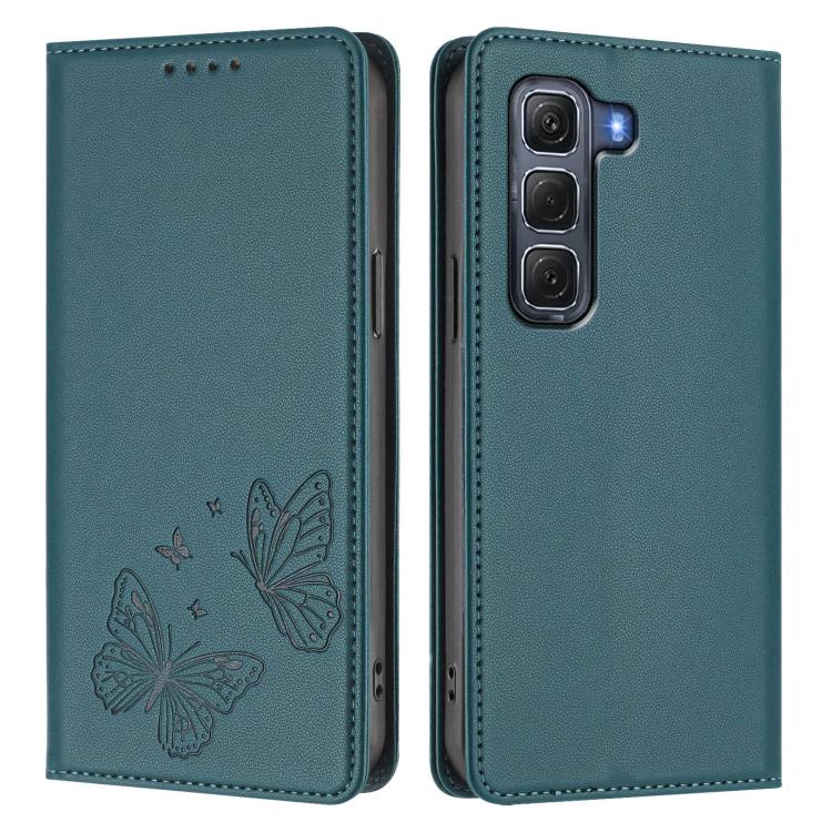For Infinix Hot 60 Pro 4G Strong Magnetic Dual Butterfly RFID Vegan Leather Phone Case