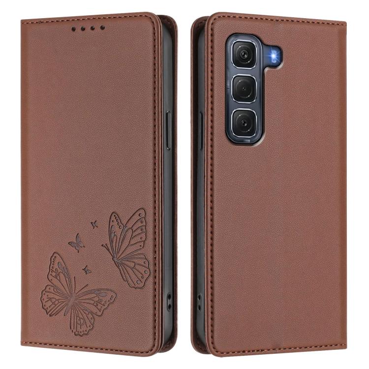 For Infinix Hot 60 Pro 4G Strong Magnetic Dual Butterfly RFID Vegan Leather Phone Case