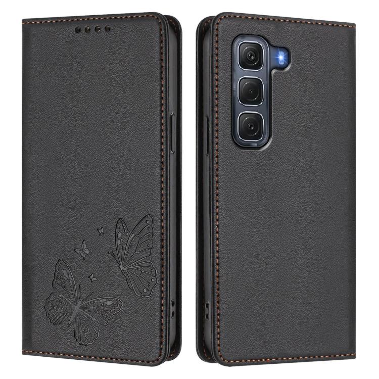 For Infinix Hot 60 Pro 4G Strong Magnetic Dual Butterfly RFID Vegan Leather Phone Case