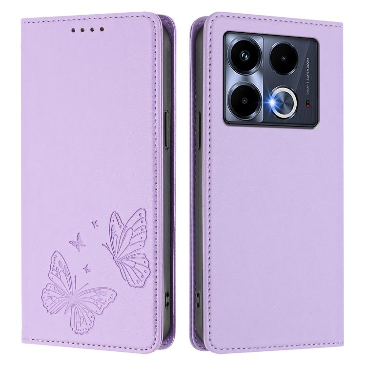 For Infinix Note 40 4G Strong Magnetic Dual Butterfly RFID Vegan Leather Phone Case