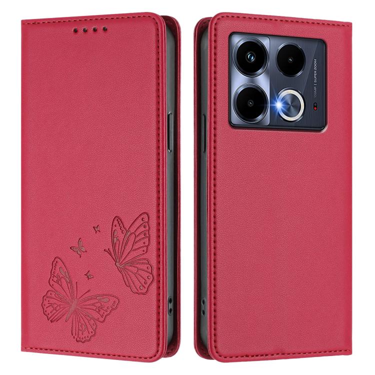 For Infinix Note 40 4G Strong Magnetic Dual Butterfly RFID Vegan Leather Phone Case