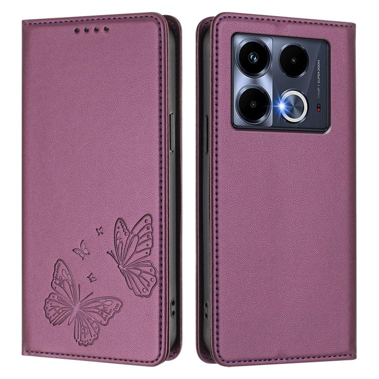 For Infinix Note 40 4G Strong Magnetic Dual Butterfly RFID Vegan Leather Phone Case