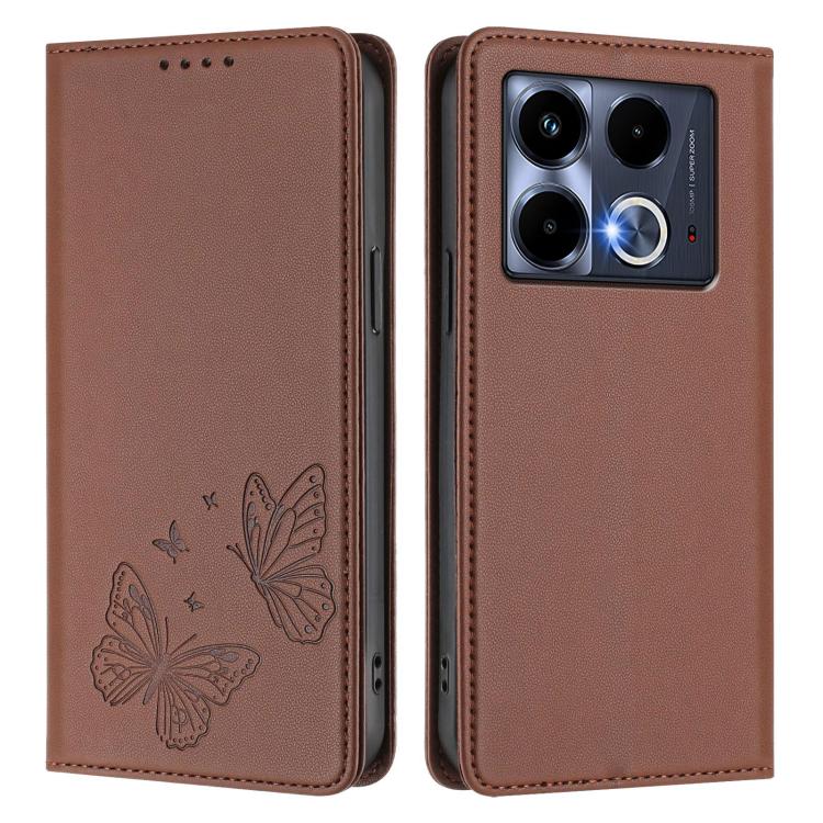 For Infinix Note 40 4G Strong Magnetic Dual Butterfly RFID Vegan Leather Phone Case