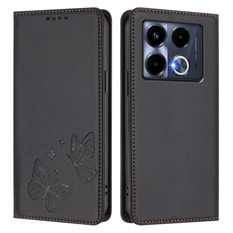 For Infinix Note 40 4G Strong Magnetic Dual Butterfly RFID Vegan Leather Phone Case