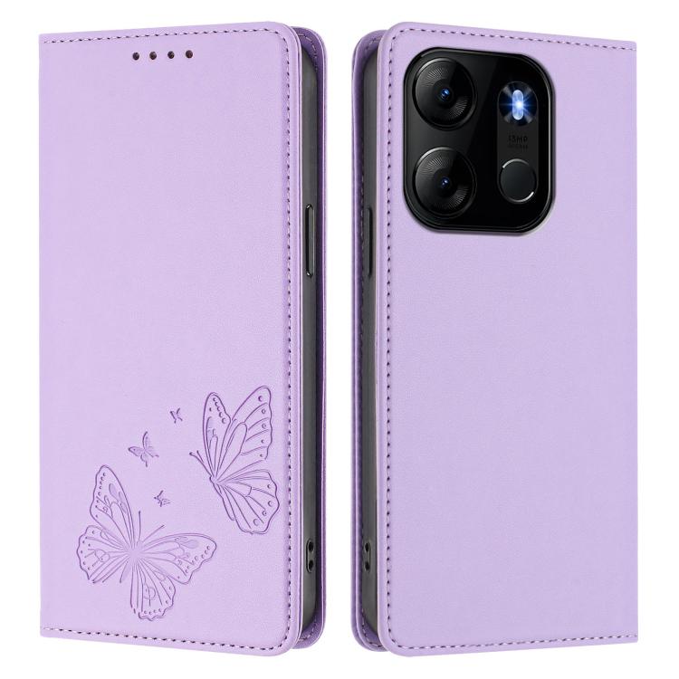 For Infinix Smart 7 / Spark Go 2023 Strong Magnetic Dual Butterfly RFID Vegan Leather Phone Case