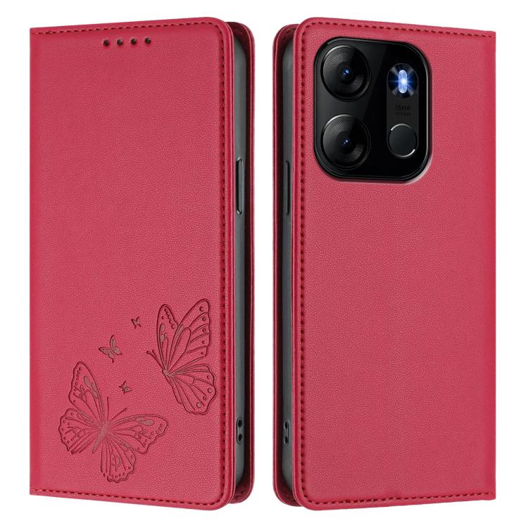 For Infinix Smart 7 / Spark Go 2023 Strong Magnetic Dual Butterfly RFID Vegan Leather Phone Case