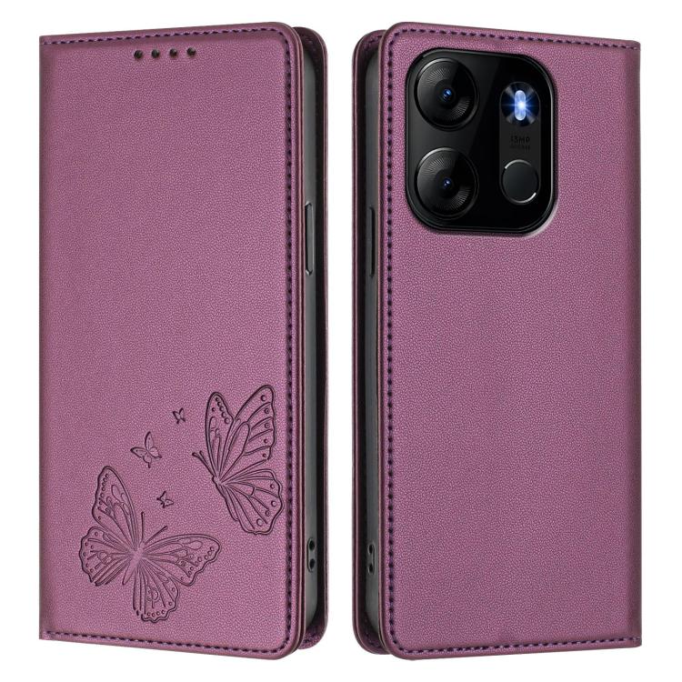 For Infinix Smart 7 / Spark Go 2023 Strong Magnetic Dual Butterfly RFID Vegan Leather Phone Case