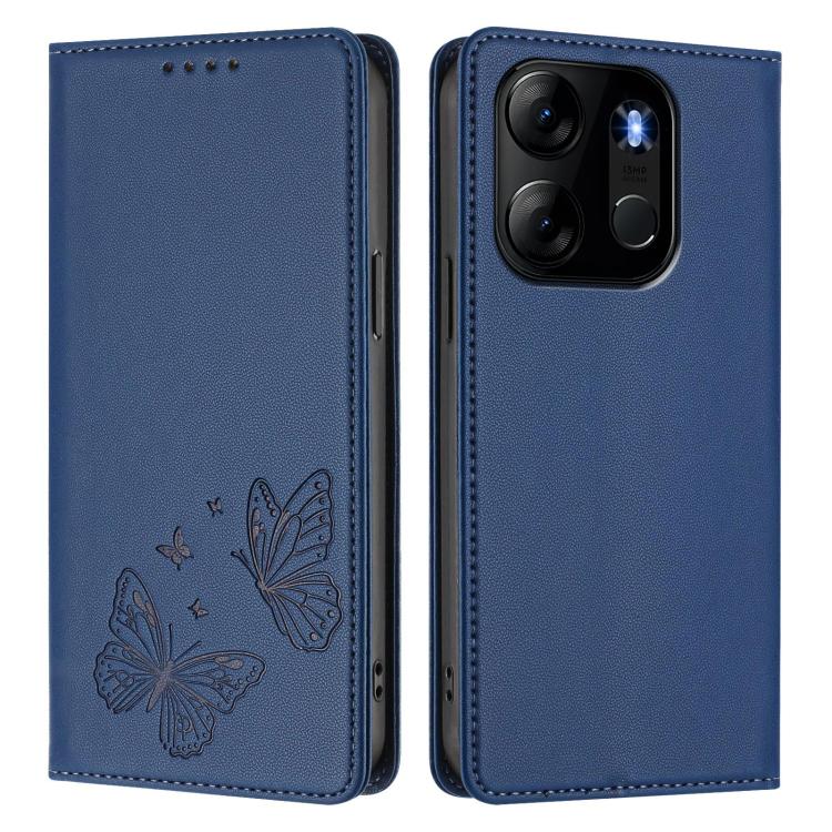 For Infinix Smart 7 / Spark Go 2023 Strong Magnetic Dual Butterfly RFID Vegan Leather Phone Case