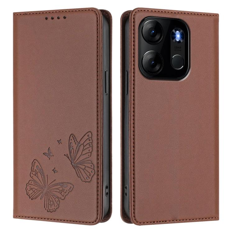 For Infinix Smart 7 / Spark Go 2023 Strong Magnetic Dual Butterfly RFID Vegan Leather Phone Case