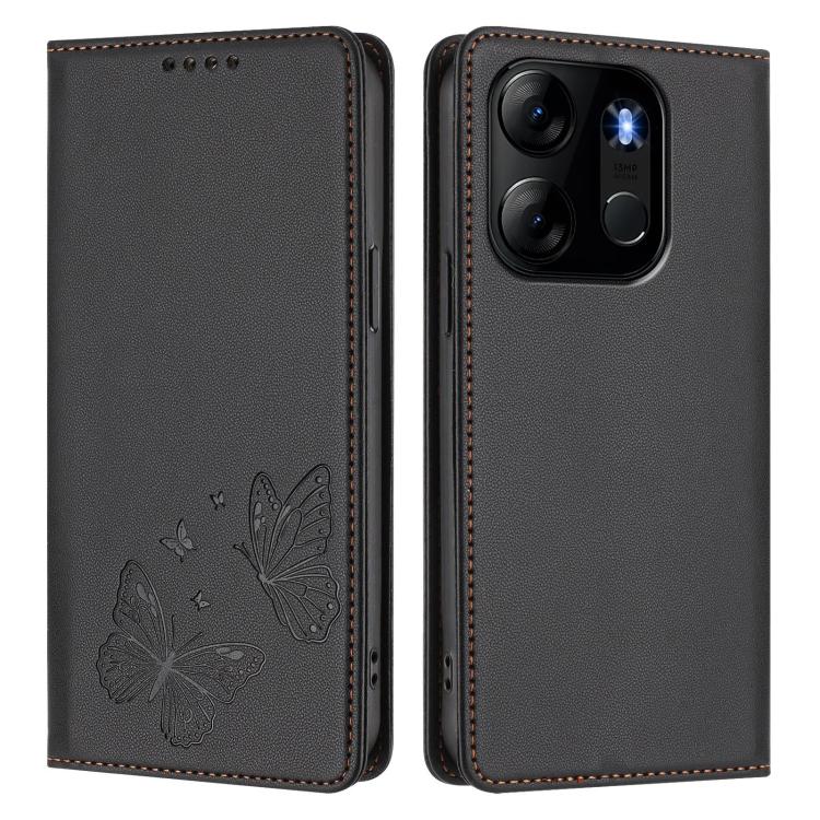 For Infinix Smart 7 / Spark Go 2023 Strong Magnetic Dual Butterfly RFID Vegan Leather Phone Case