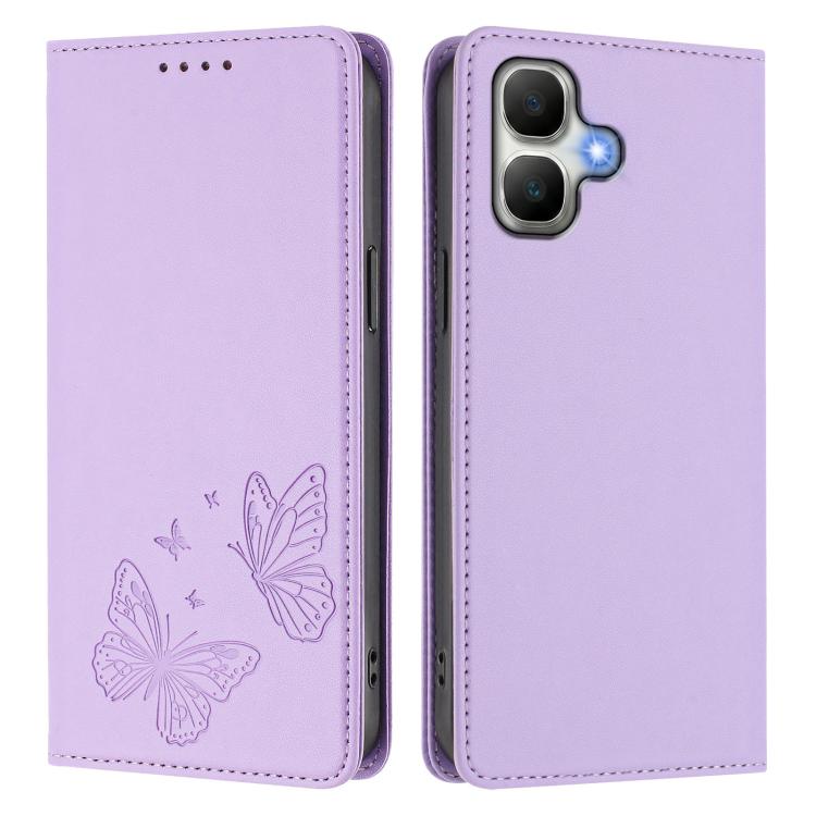 For Infinix Smart 20 4G Strong Magnetic Dual Butterfly RFID Vegan Leather Phone Case