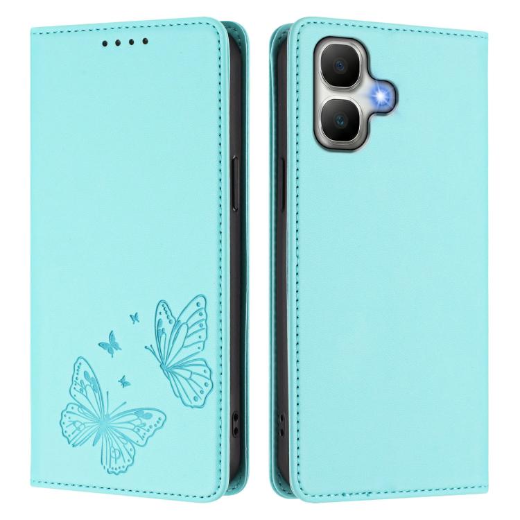 For Infinix Smart 20 4G Strong Magnetic Dual Butterfly RFID Vegan Leather Phone Case