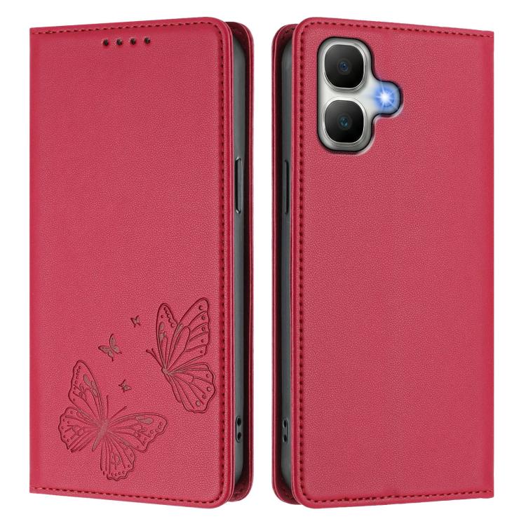 For Infinix Smart 20 4G Strong Magnetic Dual Butterfly RFID Vegan Leather Phone Case
