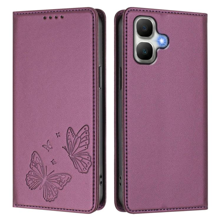 For Infinix Smart 20 4G Strong Magnetic Dual Butterfly RFID Vegan Leather Phone Case