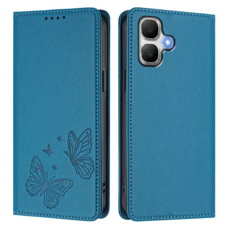 For Infinix Smart 20 4G Strong Magnetic Dual Butterfly RFID Vegan Leather Phone Case