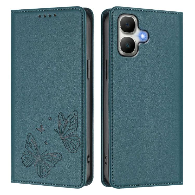 For Infinix Smart 20 4G Strong Magnetic Dual Butterfly RFID Vegan Leather Phone Case