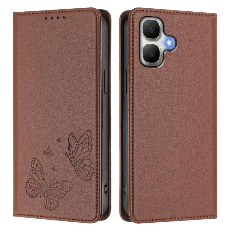 For Infinix Smart 20 4G Strong Magnetic Dual Butterfly RFID Vegan Leather Phone Case