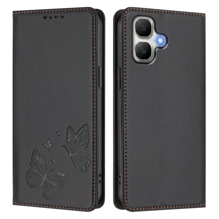 For Infinix Smart 20 4G Strong Magnetic Dual Butterfly RFID Vegan Leather Phone Case