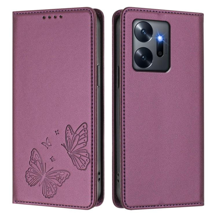 For Infinix Zero 20 Strong Magnetic Dual Butterfly RFID Vegan Leather Phone Case