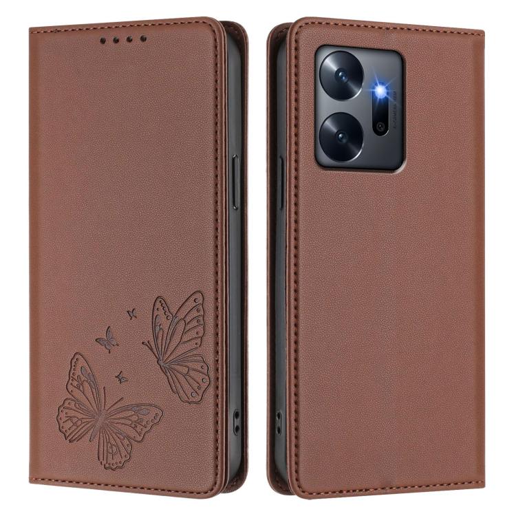 For Infinix Zero 20 Strong Magnetic Dual Butterfly RFID Vegan Leather Phone Case