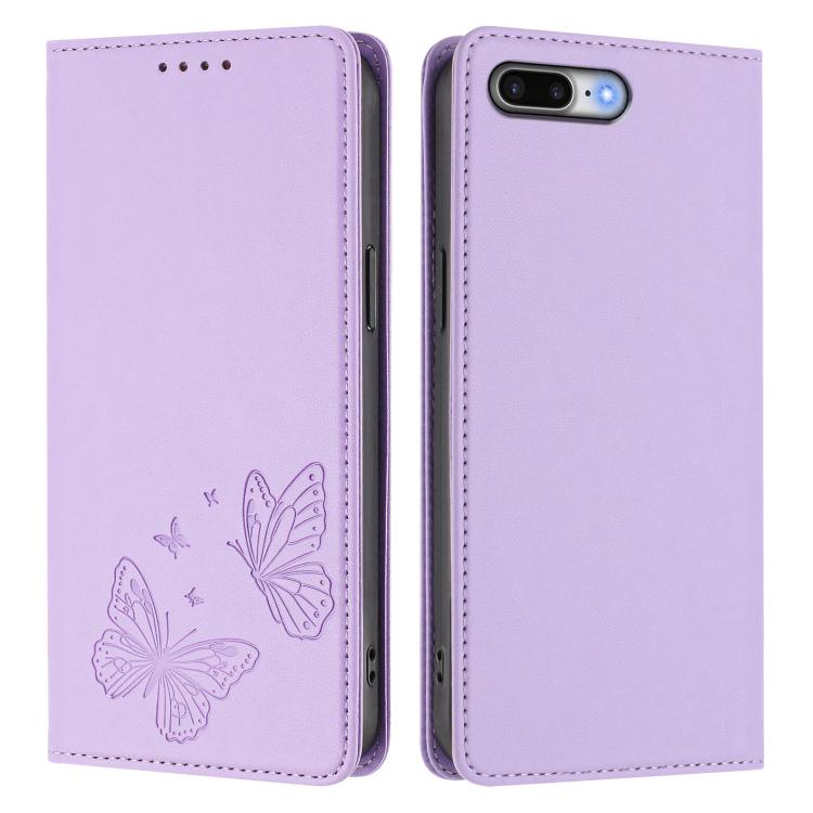 For iPhone 8 Plus / 7 Plus Strong Magnetic Dual Butterfly RFID Vegan Leather Phone Case
