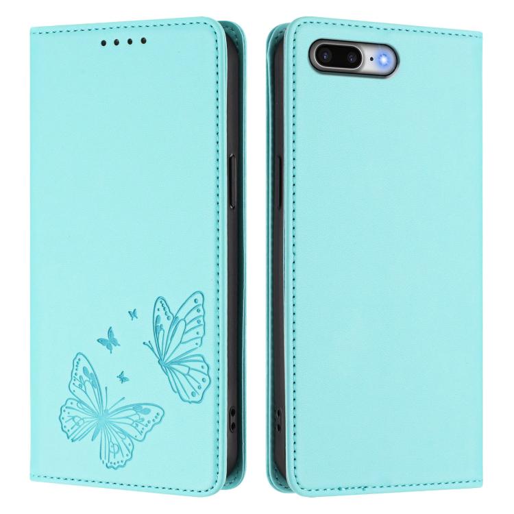For iPhone 8 Plus / 7 Plus Strong Magnetic Dual Butterfly RFID Vegan Leather Phone Case