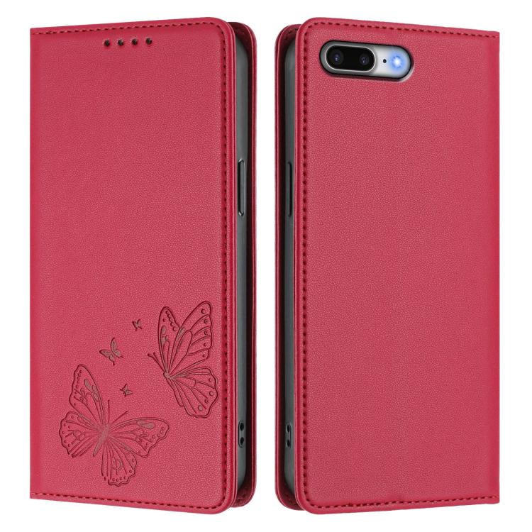 For iPhone 8 Plus / 7 Plus Strong Magnetic Dual Butterfly RFID Vegan Leather Phone Case