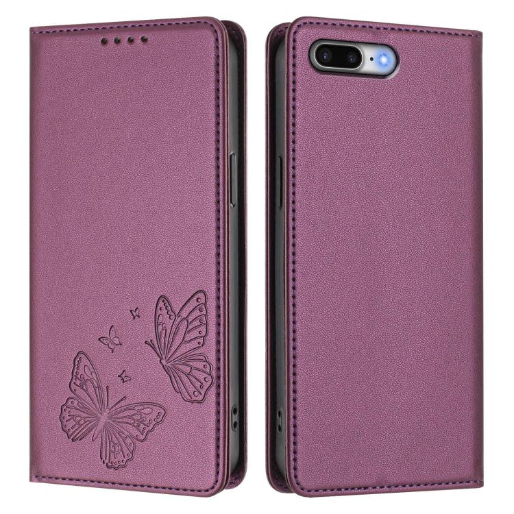 For iPhone 8 Plus / 7 Plus Strong Magnetic Dual Butterfly RFID Vegan Leather Phone Case