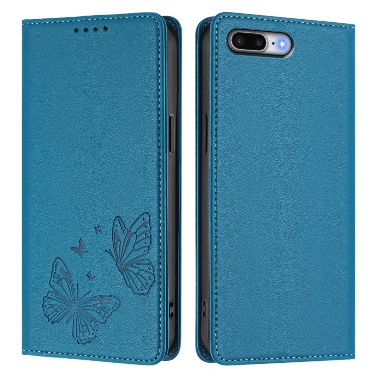 For iPhone 8 Plus / 7 Plus Strong Magnetic Dual Butterfly RFID Vegan Leather Phone Case